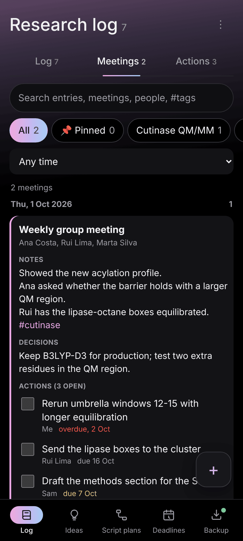 Meeting notes with action items