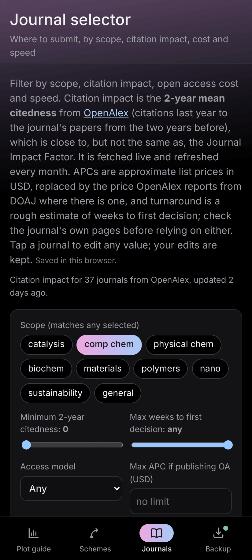 Journal selector